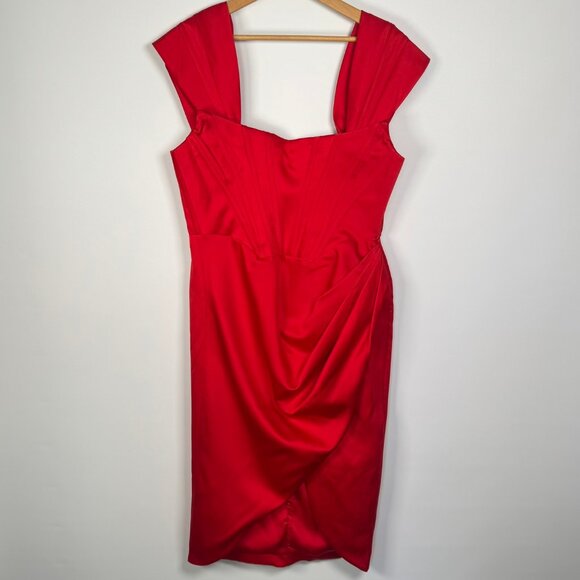 NWOT House of CB Loretta Red Corset Dress with Altered Corset Back size L+ - Picture 3 of 11